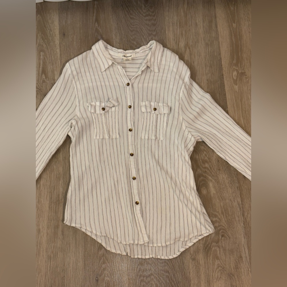 Passport Cream Shirt with Thin brown Stripes